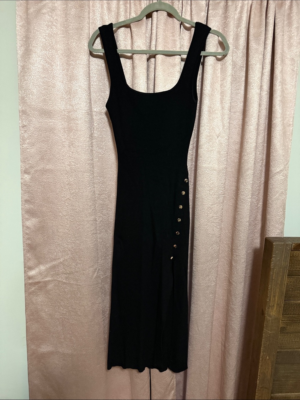 Windsor Black Sleeveless Midi Dress with Side Button Accents